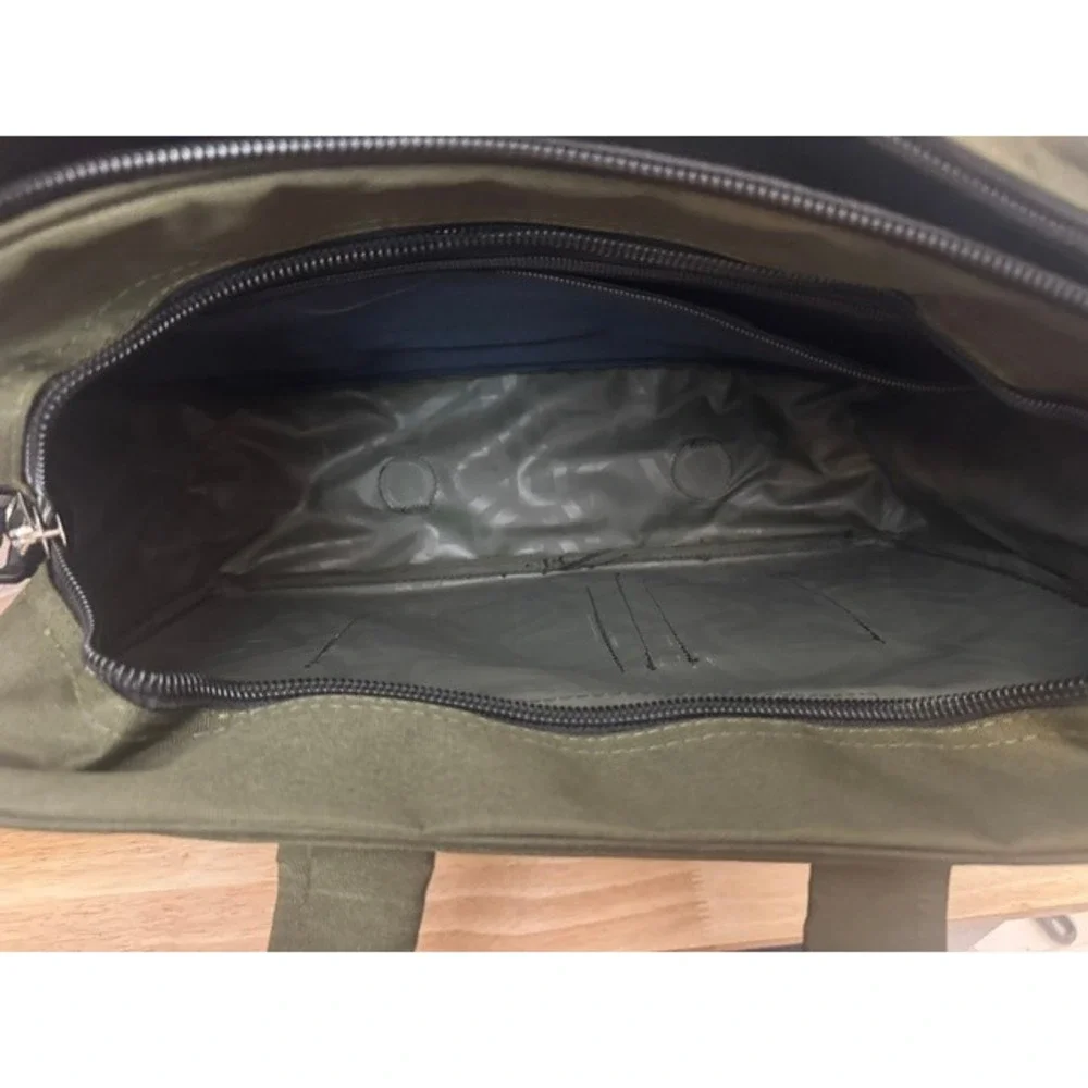 Tommy Hilfiger Messenger‎ Bag Olive Green Canvas Laptop Briefcase Travel Bag